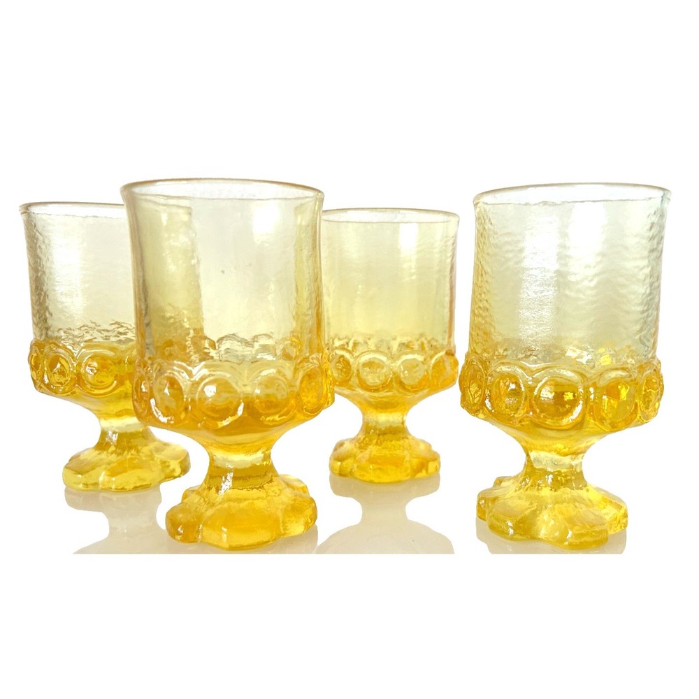 70s Tiffin Franciscan Madeira Cornsilk Yellow Juice Wine Goblet SET Of FOUR EUC